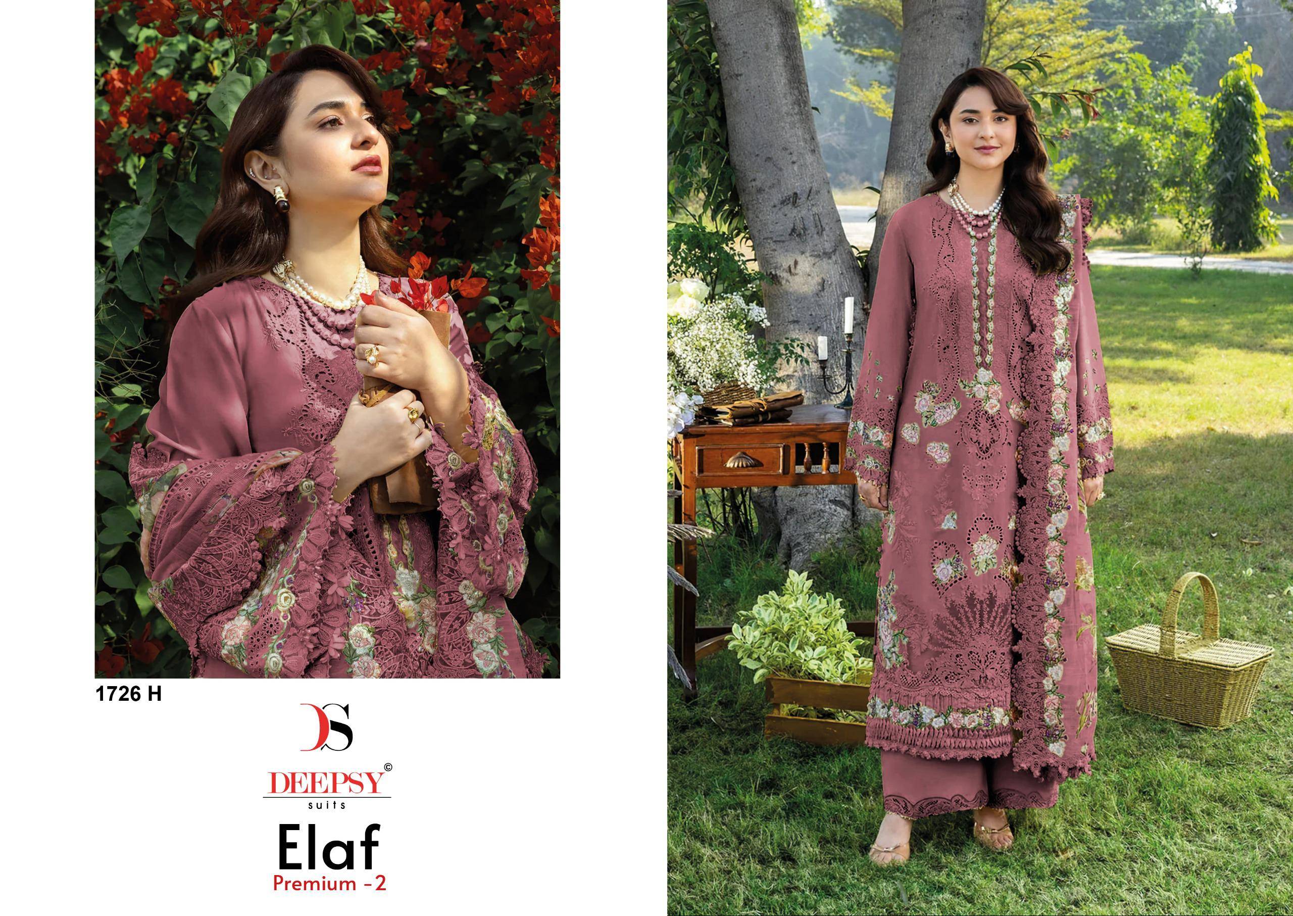 ELAF Premium-3 Luxury Lawn by  DEEPSY SUITS 1726-ETo 1726-H Series Designer Pakistani Suits Pure cotton Dresses At Wholesale Price